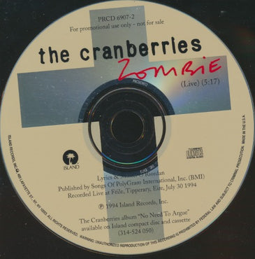 The Cranberries: Zombie (Live) 1-Track Promo w/ No Artwork