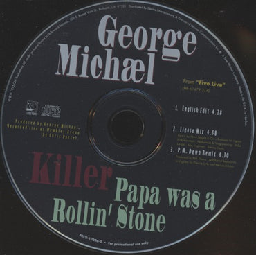 George Michael: Killer / Papa Was A Rollin' Stone 3-Track Promo w/ Back Artwork