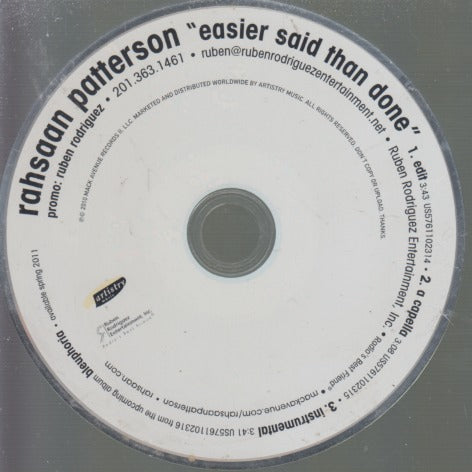 Rahsaan Patterson: Easier Said Than Done 3-Track Promo w/ No Artwork