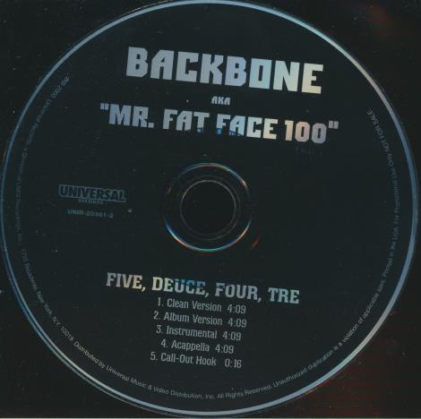 Backbone (aka Mr. Fat Face 100): Five, Deuce, Four, Tre 5-Track Promo w/ Back Artwork