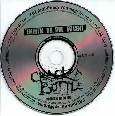 Eminem, Dr. Dre, 50 Cent: Crack A Bottle 5-Track Promo w/ Back Artwork - NeverDieMedia
