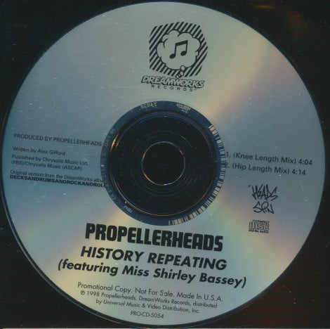 Propellerheads: History Repeating (featuring Miss Shirley Bassey) 2-Track Promo w/ Back Artwork
