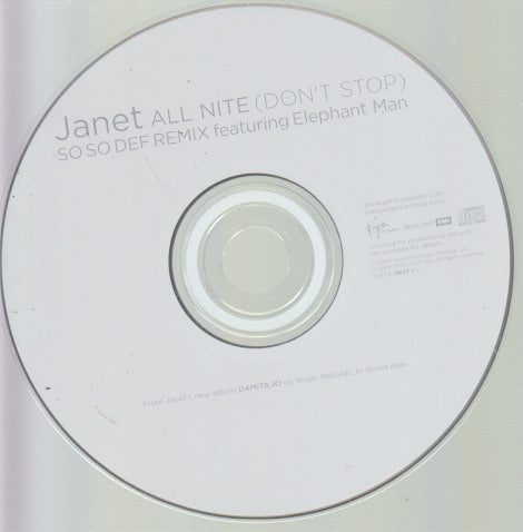 Janet Jackson: All Nite (Don't Stop): So So Def Remix 4-Track Promo w/ No Artwork