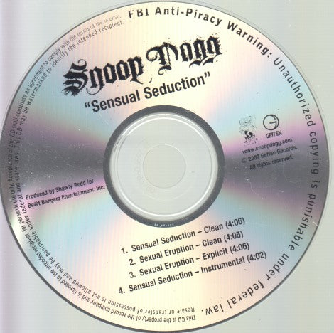 Snoop Dogg: Sensual Seduction 4-Track Promo w/ Back Artwork