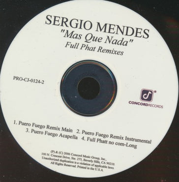 Sergio Mendes: Mas Que Nada: Full Phat Remixes 4-Track Promo w/ No Artwork