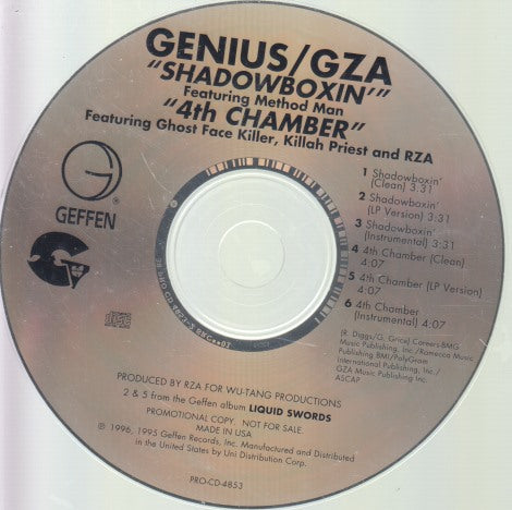 Genius/GZA: Shadowboxin' / 4th Chamber 6-Track Promo w/ No Artwork