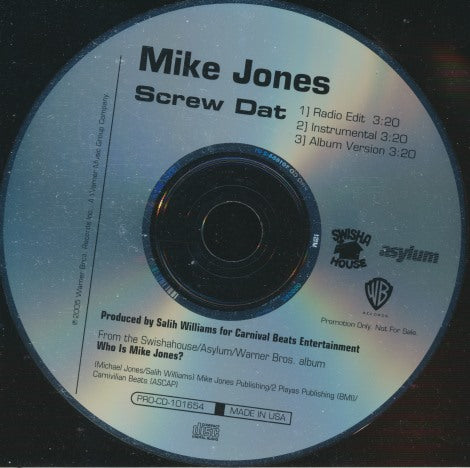 Mike Jones: Screw Dat 3-Track Promo w/ Back Artwork