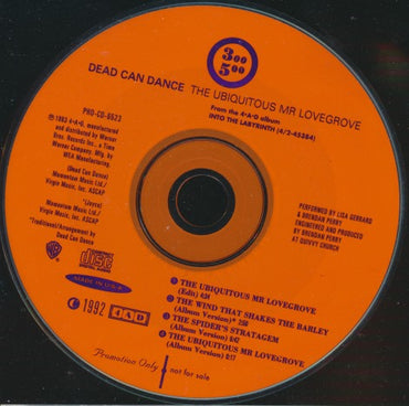 Dead Can Dance: The Ubiquitous Mr Lovegrove 4-Track Promo w/ Back Artwork