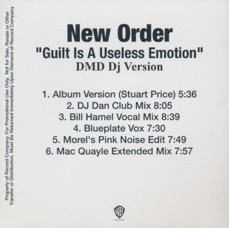 New Order: Guilt Is A Useless Emotion: DMD Dj Version 6-Track Promo w/ Front Artwork