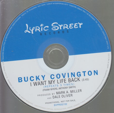 Bucky Covington: I Want My Life Back 1-Track Promo w/ Back Artwork