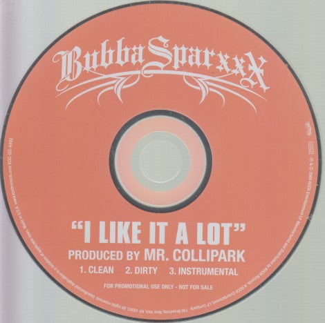 Bubba Sparxxx: I Like It A Lot 3-Track Promo w/ Back Artwork