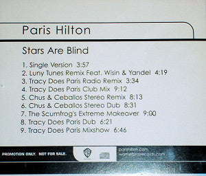 Paris Hilton: Stars Are Blind 9-Track Promo w/ Back Artwork