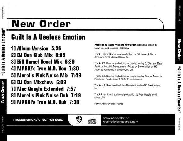New Order: Guilt Is A Useless Emotion 9-Track Promo w/ Back Artwork