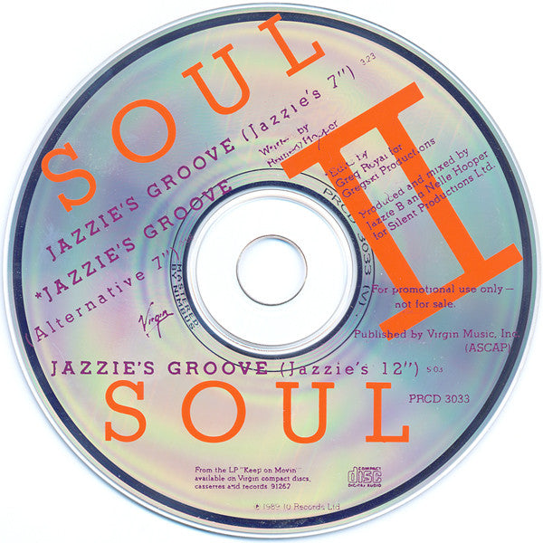 Soul II Soul: Jazzie's Groove 3-Track Promo w/ No Artwork