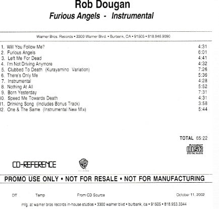 Rob Dougan: Furious Angels: Instrumental Promo