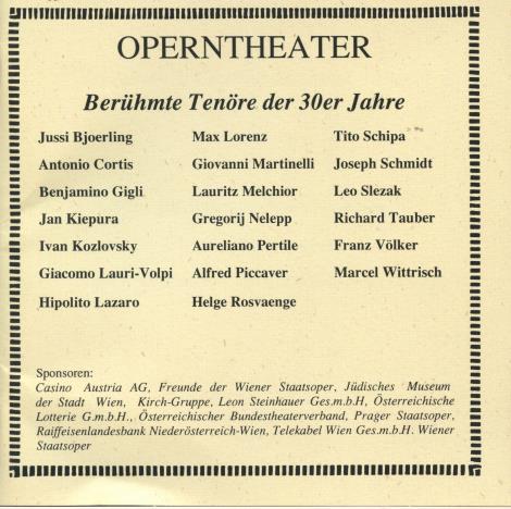 Operntheater: Beruhmte Tenore Der 30er Jahre