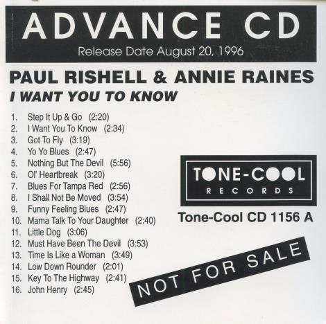 Paul Rishell & Annie Raines: I Want You To Know Advance Promo