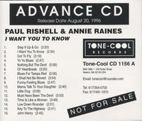 Paul Rishell & Annie Raines: I Want You To Know Advance Promo