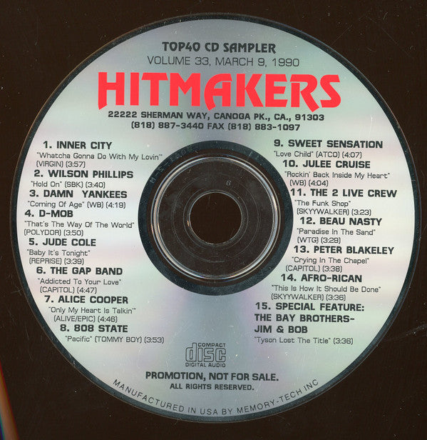 Hitmakers: Top 40 CD Sampler Volume 33 Promo w/ Back Artwork