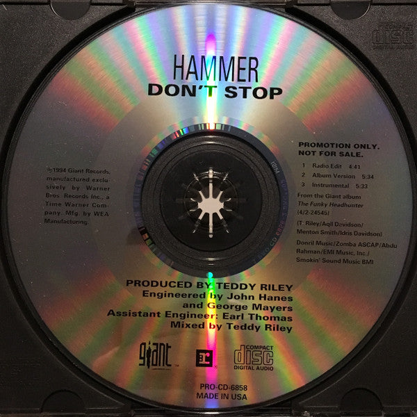 Hammer: Don't Stop Promo w/ Back Artwork