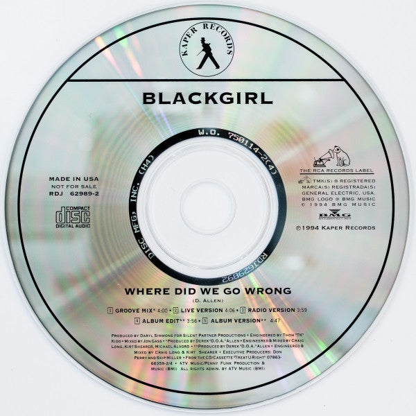 Blackgirl: Where Did We Go Wrong 5-Track Promo w/ Back Artwork