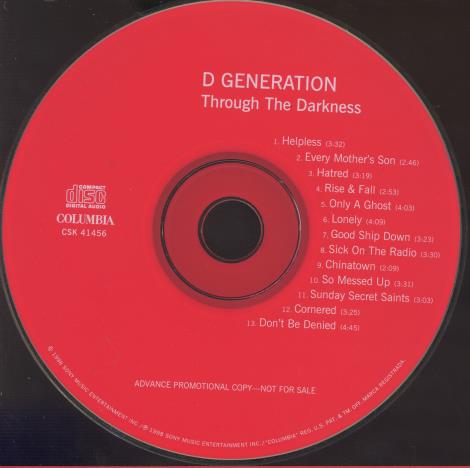 D Generation: Through The Darkness Promo w/ Back Artwork