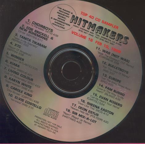Hitmakers: Top 40 CD Sampler Volume 16 Promo w/ Back Artwork