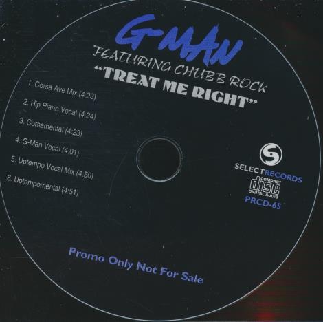 G-Man Featuring Chubb Rock: Treat Me Right 6-Track Promo w/ Back Artwork