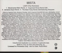 Mista: Lady (The Remixes) 4-Track Promo w/ Back Artwork