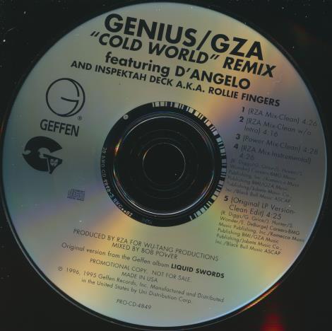 The Genius / GZA: Cold World: Remix 5-Track Promo w/ Back Artwork