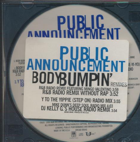 Public Announcement: Body Bumpin' (Remixes) 5-Track Promo w/ Hype Sticker & Cracked Case
