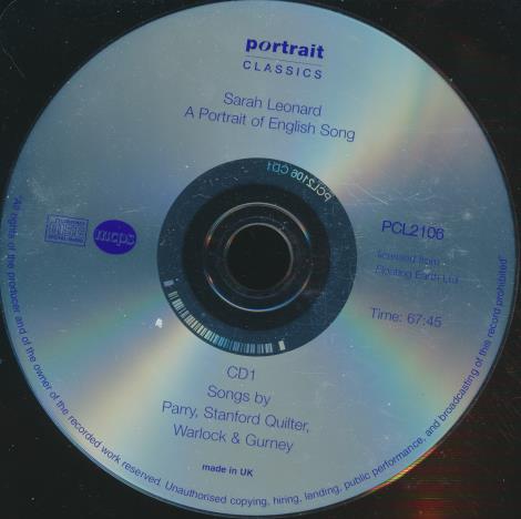 Sarah Leonard: A Portrait Of English Song 2-Disc Set w/ No Artwork