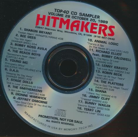 Hitmakers: Top 40 CD Sampler: October 20, 1989 Volume 28 Promo w/ Back Artwork