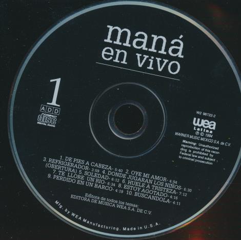 Mana: Mana En Vivo 2-Disc Set w/ No Artwork