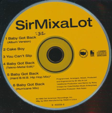Sir Mix-A-Lot: Baby Got Back 6-Track w/ No Artwork