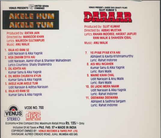 Akele Hum Akele Tum / DARAAR: Soundtracks – NeverDieMedia
