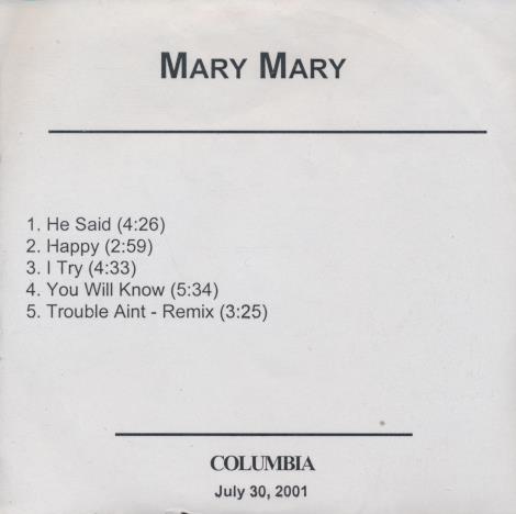 Mary Mary: Incredible Sampler Promo w/ Front Artwork