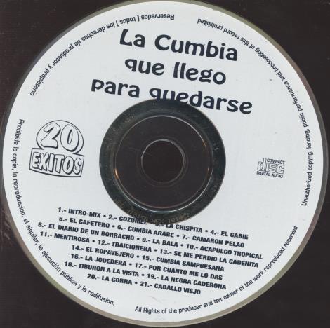 La Cumbia Que Llego Para Quedarse: 20 Exitos (White CD) w/ No Artwork