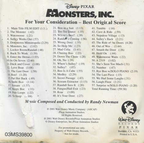 monsters inc randy newman Monsters, Inc.: Best Original Score FYC Promo w/ Damaged Artwork – NeverDieMedia