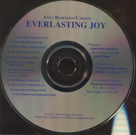 Anna Bjarnson-Carson: Everlasting Joy w/ Back Artwork