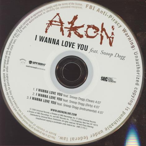 Akon Feat. Snoop Dogg: I Wanna Love You Promo w/ Back Artwork
