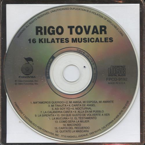 Rigo Tovar Y Su Costa Azul: 16 Kilates Musicales w/ No Artwork