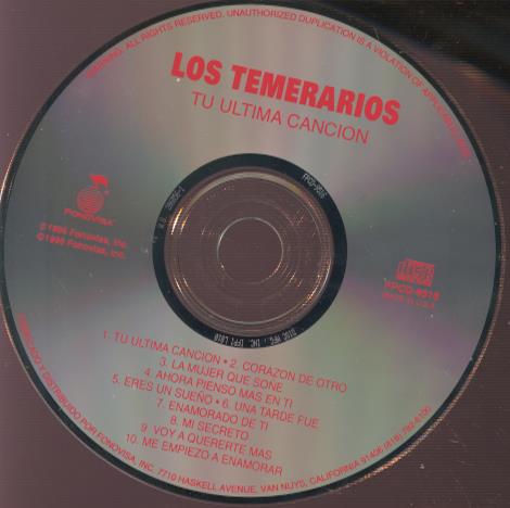 Los Temerarios: Tu Ultima Cancion 1996 w/ No Artwork