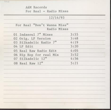For Real: You Don't Wanna Miss: Radio Mixes Promo 8-Tracks w/ Front Artwork