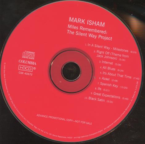 Mark Isham: Miles Remembered: The Silent Way Project Advance Promo w/ No Artwork