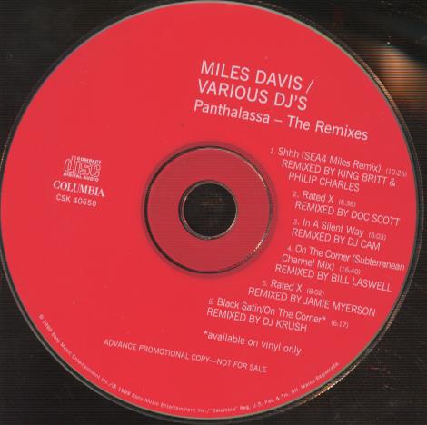 Miles Davis: Panthalassa: The Remixes Advance Promo w/ No Artwork