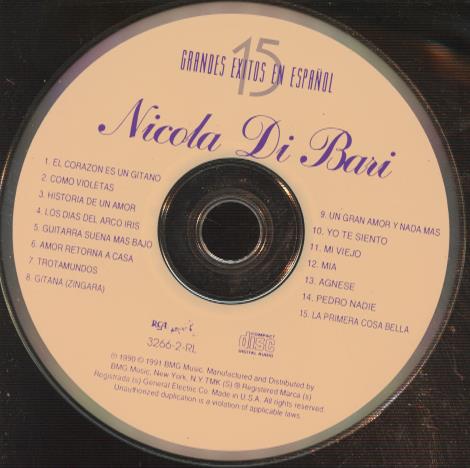 Nicola Di Bari: 15 Grandes Exitos De Nicola Di Bari En Espanol w/ Back Artwork