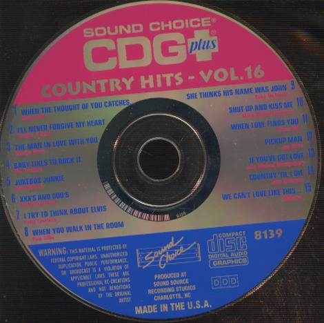 Sound Choice Country Hits Vol. 16 CD+G w/ No Artwork