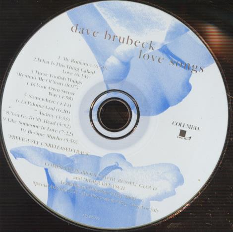 Dave Brubeck: Love Songs Advance Promo w/ No Artwork