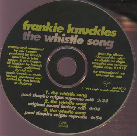 Frankie Knuckles: The Whistle Song Promo w/ Back Artwork